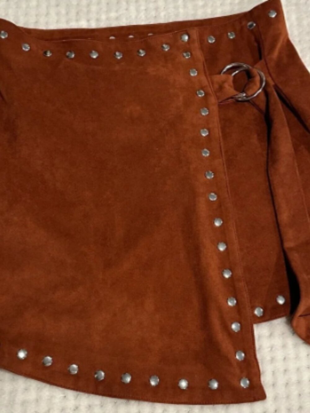 Lulus Rust Faux Suede Studded Wrap Mini Skirt Western Boho Small